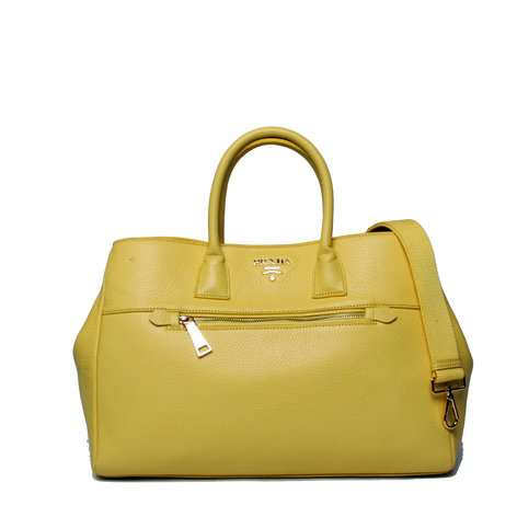 2014 Prada original grainy calfskin tote bag BN2545 lemonyellow for sale